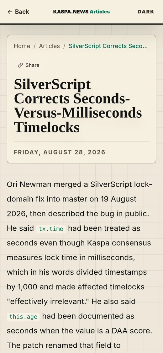 Kaspa News paper article on Android